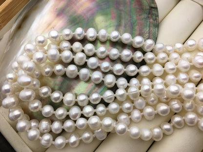 57'' AA+ 6mm white potato pearl Necklace,white Pearl necklace,NPN1-069