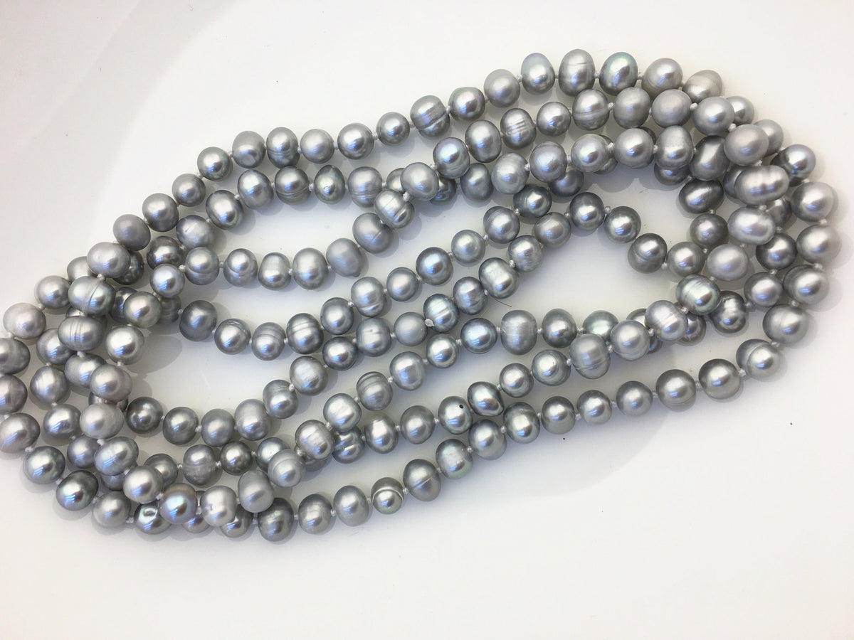 47'' AA+ 6mm gray potato freshwater pearl Necklace,NPN1-T9