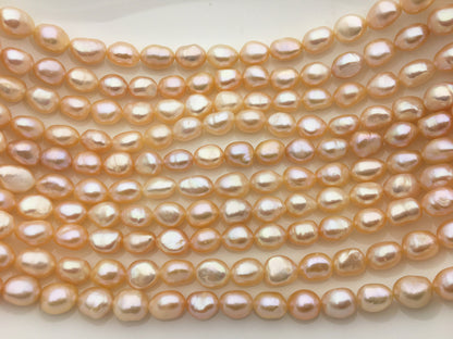 AAA 8.5-9.5x10-12mm pink nugget pearls,peach pearl necklace,LM9-3A-1-2