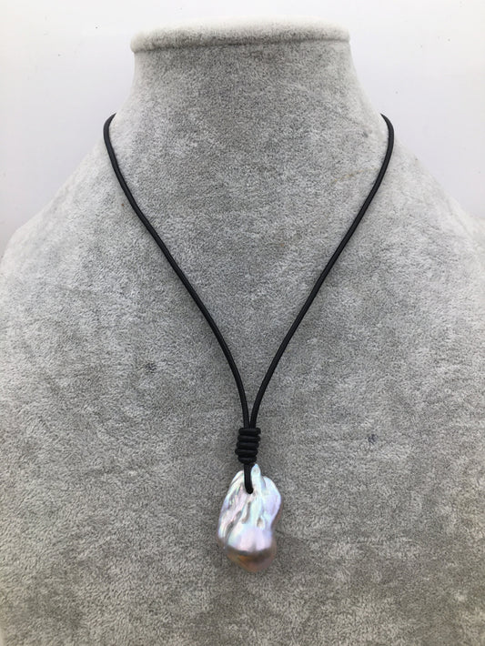 Big Gray Flameball pearl and leather necklace,Baroque Freshwater Pearl Drop Necklace,Flaming ball pearl necklace,wholesale,Le4-064