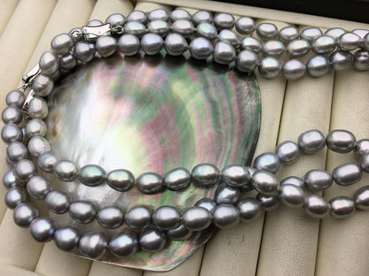 16.5'' 8-8.5mm AA+ gray oval freshwater Pearl necklace,genuine freshwater Pearl necklace,Natural Pearl Necklace,NPN1-026