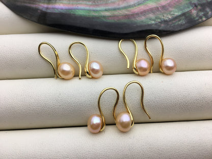 3 pairs pink High-heeled pearl dangle earrings,AAA 6-7mm pearl,button round pearl earrings for women,SE3-T32