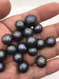 Shine!1pc AAA 11-15mm deep blue black Round Carved Freshwater Pearl - no hole - Hand Carved - CAC-FLW-8-5