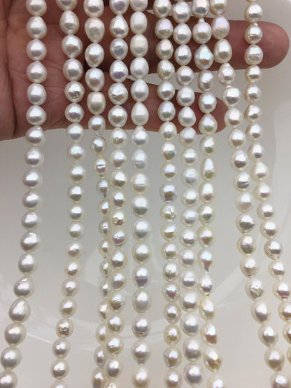 High Luster!AA+ 5-6*6-7.5mm white baroque drop Wrinkled skin freshwater chinese akoya pearls,LR6-T12