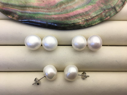 2 pairs AA+ 11.5-12mm White Nugget baroque pearl stud earrings - Freshwater Pearls earrings - SE1-069-2