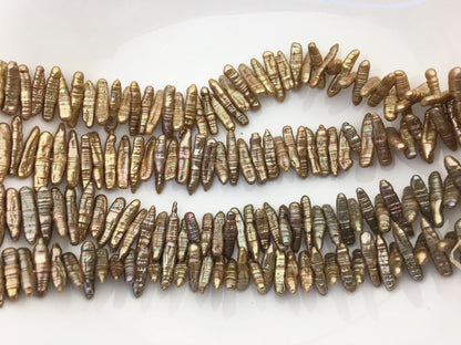 AA 5-6mm brown Biwa Pearl Necklace,Genuine Fresh Water Pearl,Wedding Necklace,Mothers Day,ZS-80-10-5