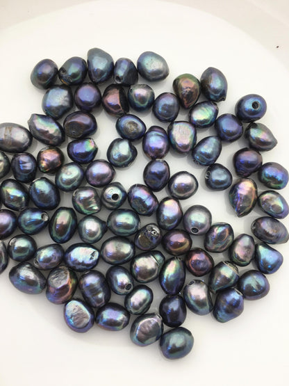 25pcs 9.3-10.3mm deep blue black nugget freshwater pearls,2.2mm large hole,diy pearl beads,Irregular Beads for Pearl Necklace,LM10-T5