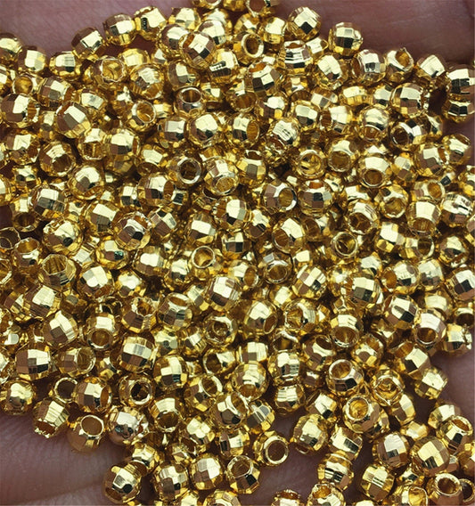 High Quality!100pcs 3mm Gold Color Plated Faced Round Beads,AAL-015