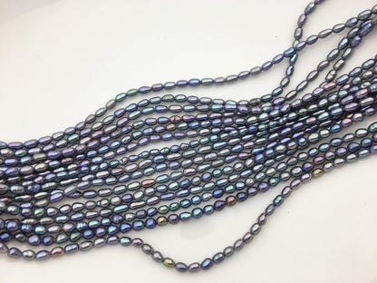 AAA 3-3.5mm black blue rainbow rice pearls,full strand,oval loose pearl beads,diy pearl,ultured pearl,diy pearl beads,LR3-3A-37