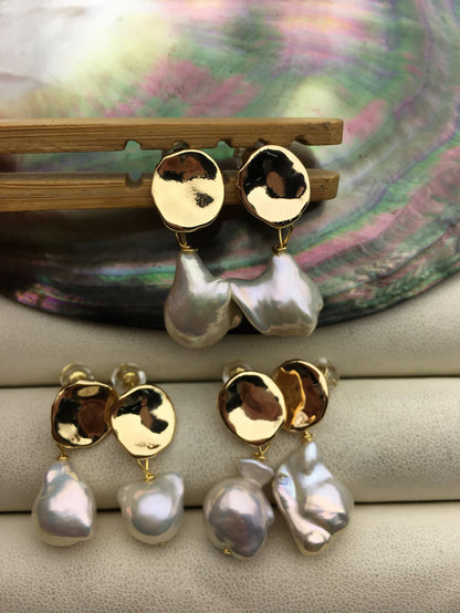AAA Natural White Flameball baroque freshwater pearl stud earrings,wedding pearl earrings,SE3-131-89