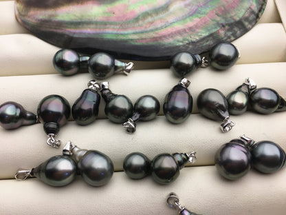 1pc 8-12mm Teardrop Tahitian Pearl Pendant, Sterling silver Pendant,natural color sea pearl,pearl necklace - NC1-089