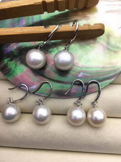 1 pair AA+ 10-11mm White Round edison pearl dangle earrings,S925 Sterling Sliver earrings,wedding pearl earrings,SE3-T9-30