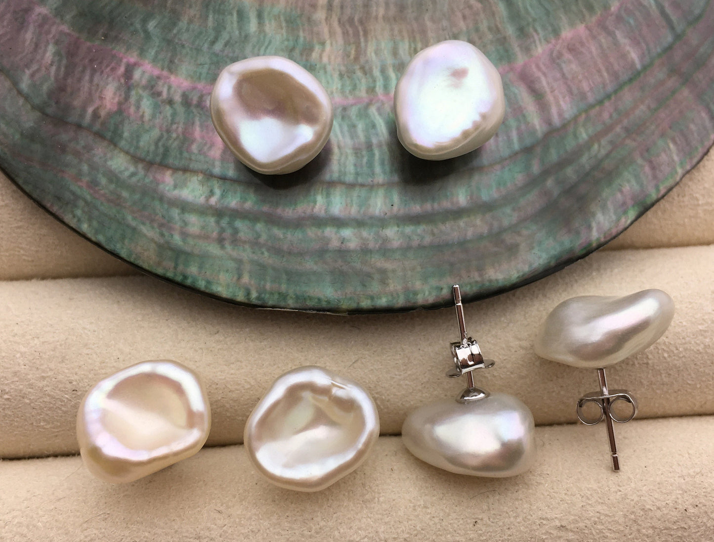 High Luster!AAA 10-11mm white keshi Freshwater Pearl Stud Earrings,Stud Earrings for Women Girls,SE3-019