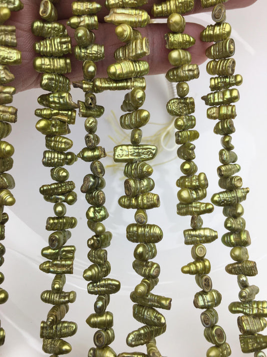 AA 4-6mm green Biwa Pearl Necklace,Genuine Fresh Water Pearl,Wedding Necklace,Mothers Day,ZS-80-10-52