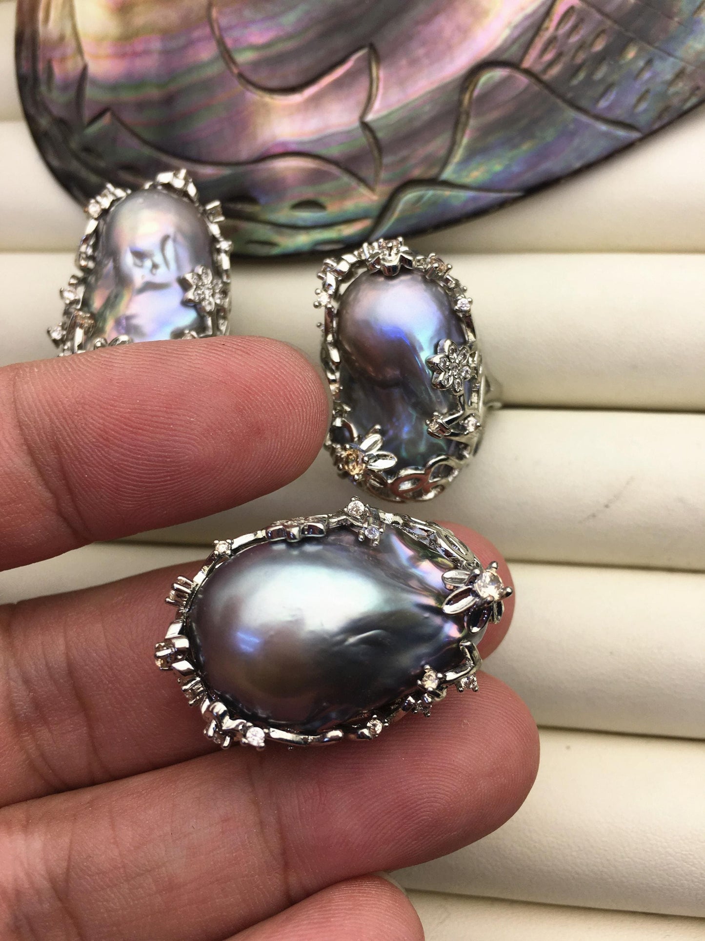 AAA Big Gray Baroque Pearl rings,affordable engagement rings,pearl wedding rings,promise rings for her,R1-029