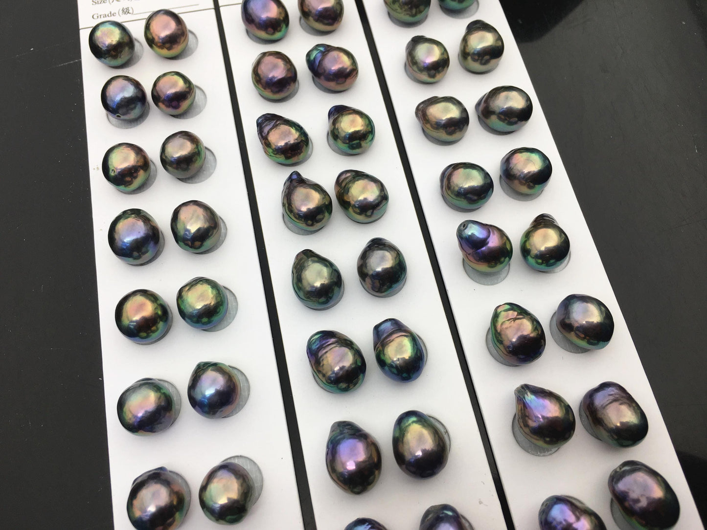 10pairs AAA 10-11mm Black Rainbow baroque drop edison freshwater pearl Pair,top half hole,ED11-3A-2-30