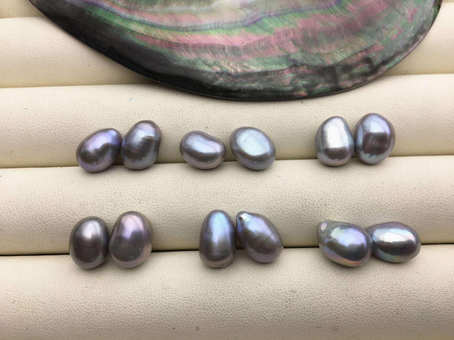 2 pairs AAA 9mm Gray baroque Nugget Freshwater Pearl White loose Beads Pair,wholesale,ZS-103-37-39