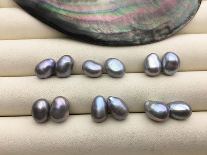 2 pairs AAA 9mm Gray baroque Nugget Freshwater Pearl White loose Beads Pair,wholesale,ZS-103-37-39