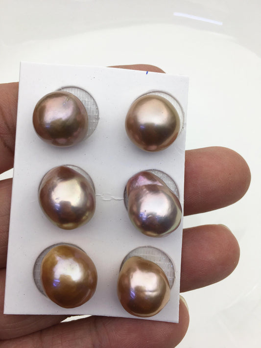 3pairs AAA 12-13mm Natural Purple Rainbow baroque drop edison freshwater pearl Pair,top half hole,ED11-3A-2-39