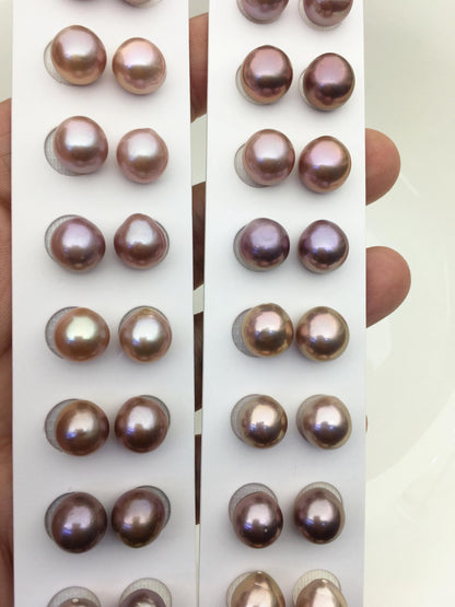 2 pairs AAA 10-11mm purple rice freshwater pearls,half hole,LR10-T8