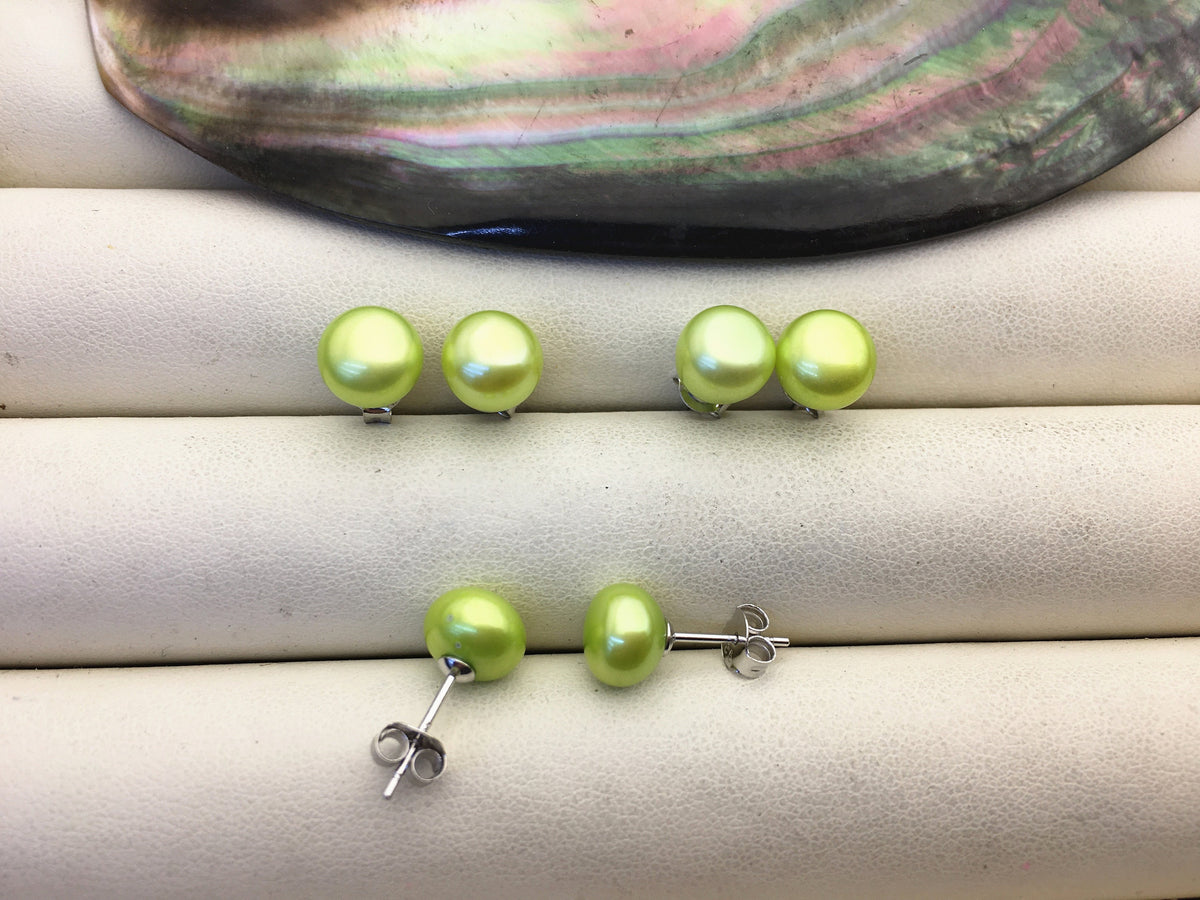 AAA 8-8.5mm green pearl stud earrings,Sterling Silver,SE1-T16