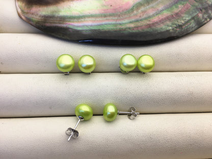 AAA 8-8.5mm green pearl stud earrings,Sterling Silver,SE1-T16