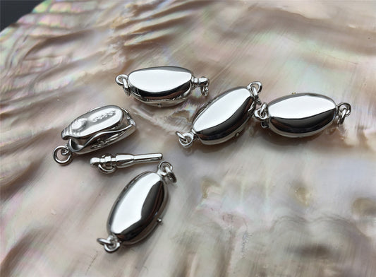 High Quality 925 Sterling Silver white gold Bean Shaped Clasp,Easy Push Clasp for pearl bracelet necklace,DIY clasp,ASL-CL-015
