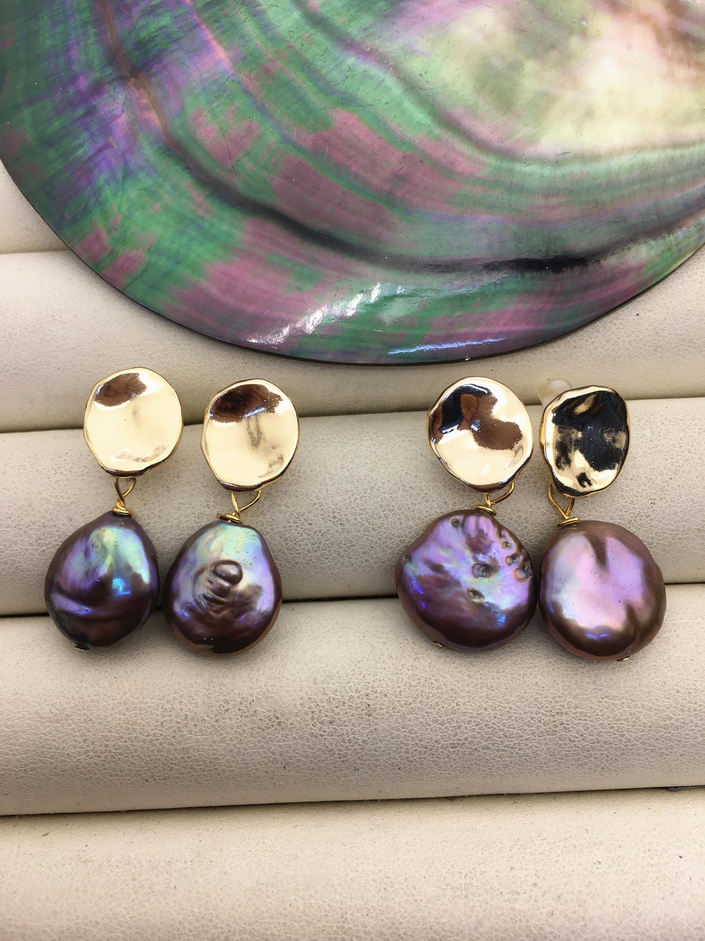 1 pair AA+ Natural Drop Coin freshwater pearl stud earrings,wedding pearl earrings,SE3-131-2