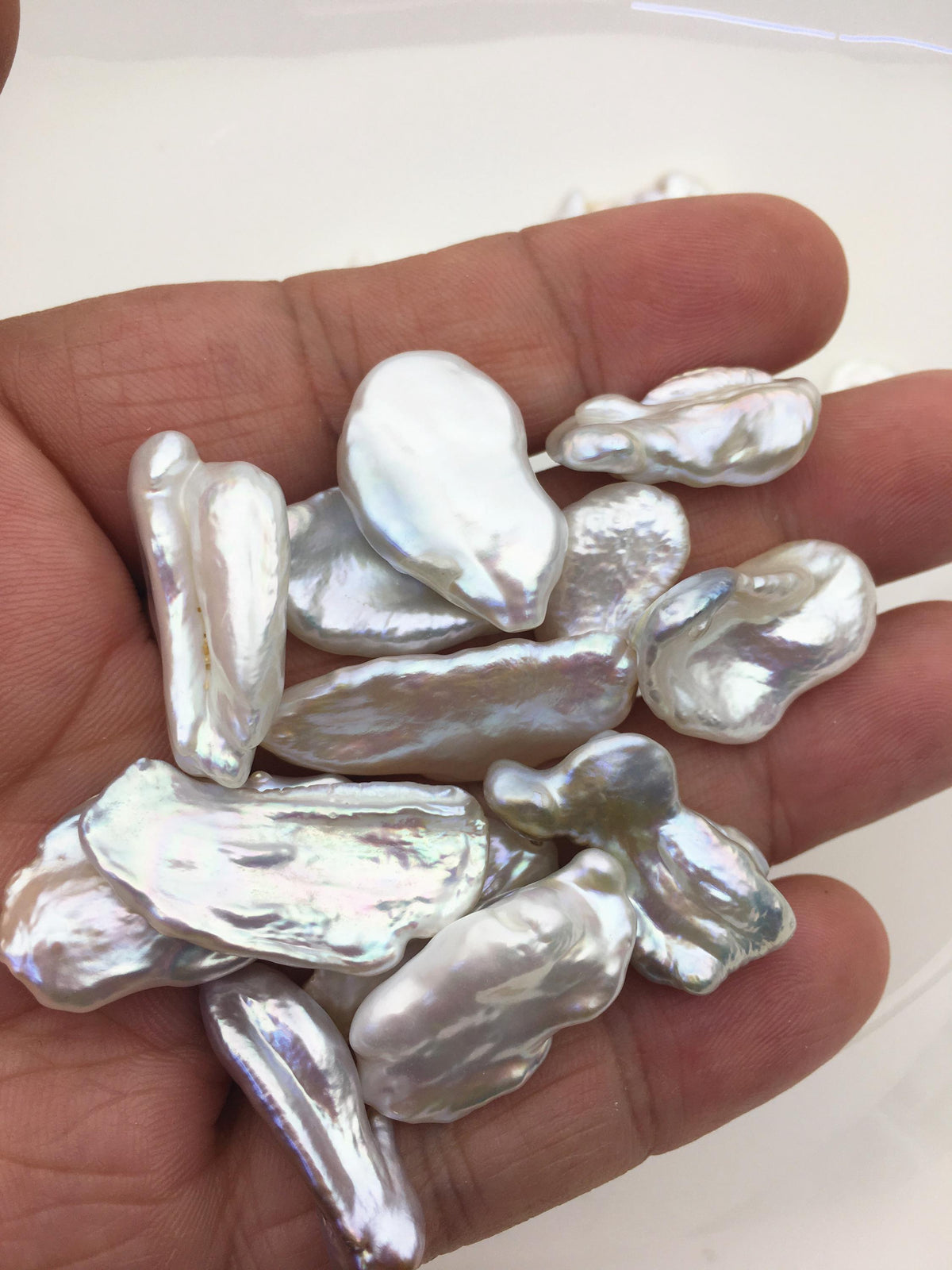 22pcs AAA 9-17mm big white thin biwa keshi Freshwater Pearls, no hole,ZS-80-1-8