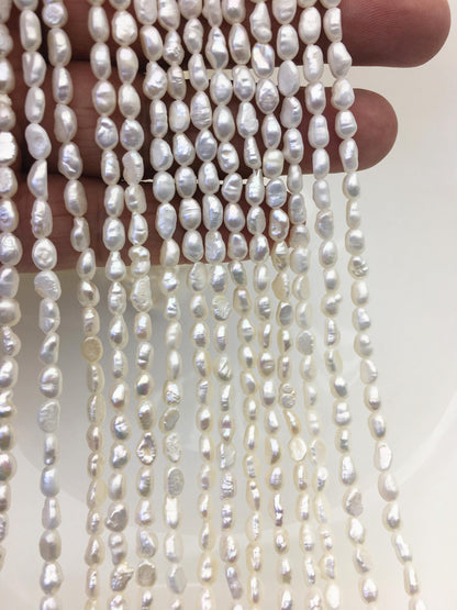 3 strands AA 4-4.5mm Tiny white nugget freshwater pearls,irregular nugget freshwater pearl strand,cheap price,pearl factory china,LM4-2A-2