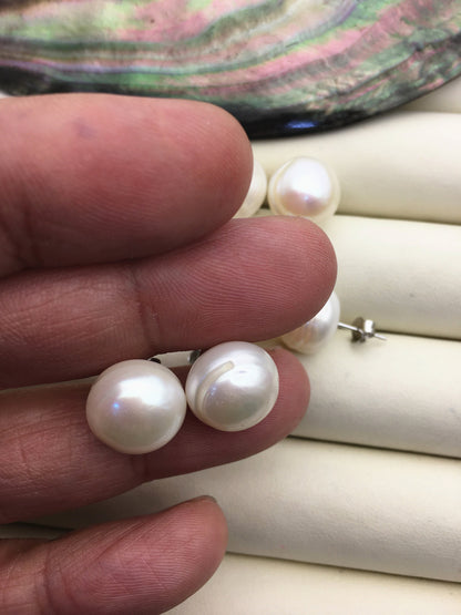 5 pairs AA 12-13mm White baroque Pearl Stud Earrings,freshwater pearl earrings,Wedding,classic pearl studs,SE1-069-29