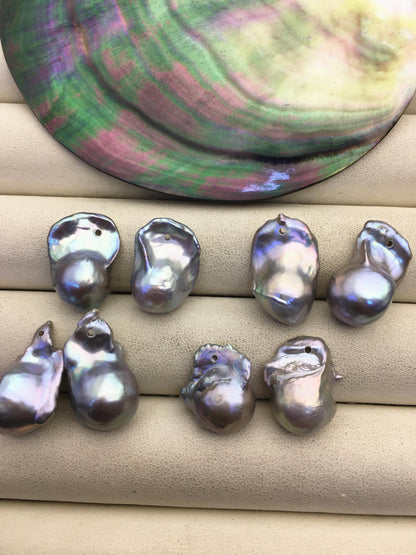2 pairs AA+ 12-16mm Gray Flameball Pearl Pairs - large Baroque freshwater pearl pairs- 1.0 top side hole, FL15-3A-8-46