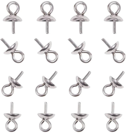 20pcs 3mmx6.5mm sterling silver Small Hole Cup Pearl Screw Eye Pin Bail Peg Pendants for Half Drilled Beads Jewelry Making,ASL-P-017