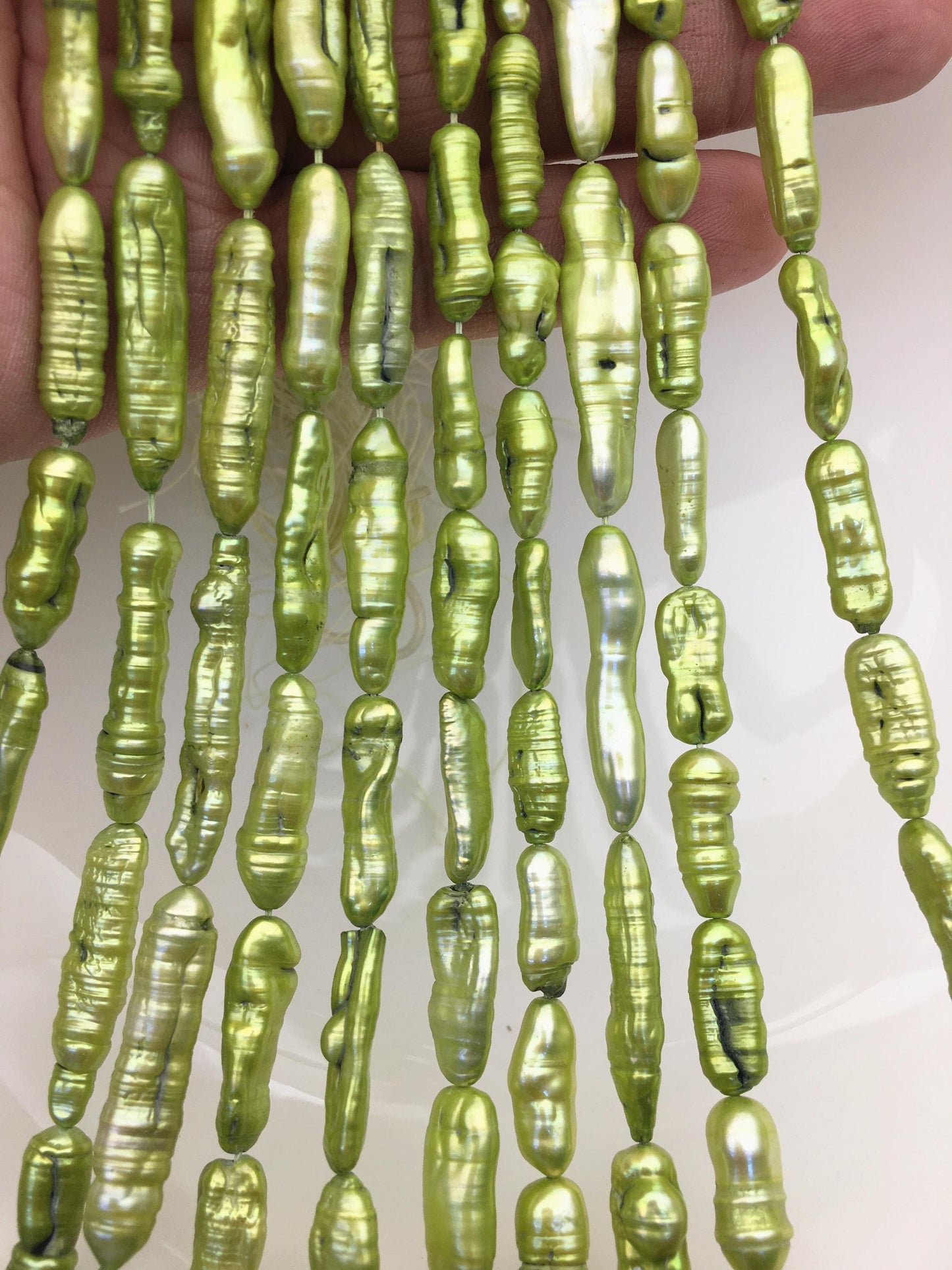 AA 5-7mm green Biwa Pearl Necklace,Genuine Fresh Water Pearl,Wedding Necklace,Mothers Day,ZS-80-10-51