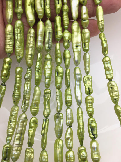 AA 5-7mm green Biwa Pearl Necklace,Genuine Fresh Water Pearl,Wedding Necklace,Mothers Day,ZS-80-10-51