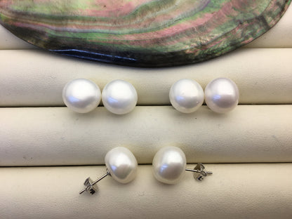 2 pairs AA+ 11.5-12mm White Nugget baroque pearl stud earrings - Freshwater Pearls earrings - SE1-069-2