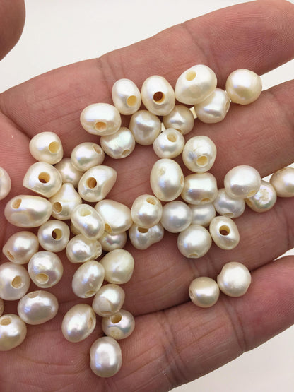 30pcs AA 7-8mm white nugget freshwater pearls,2.2mm large hole,irregular pearl,Cultured Pearl Beads,Loose Pearls Bulk Supplies,LM7-2A-1