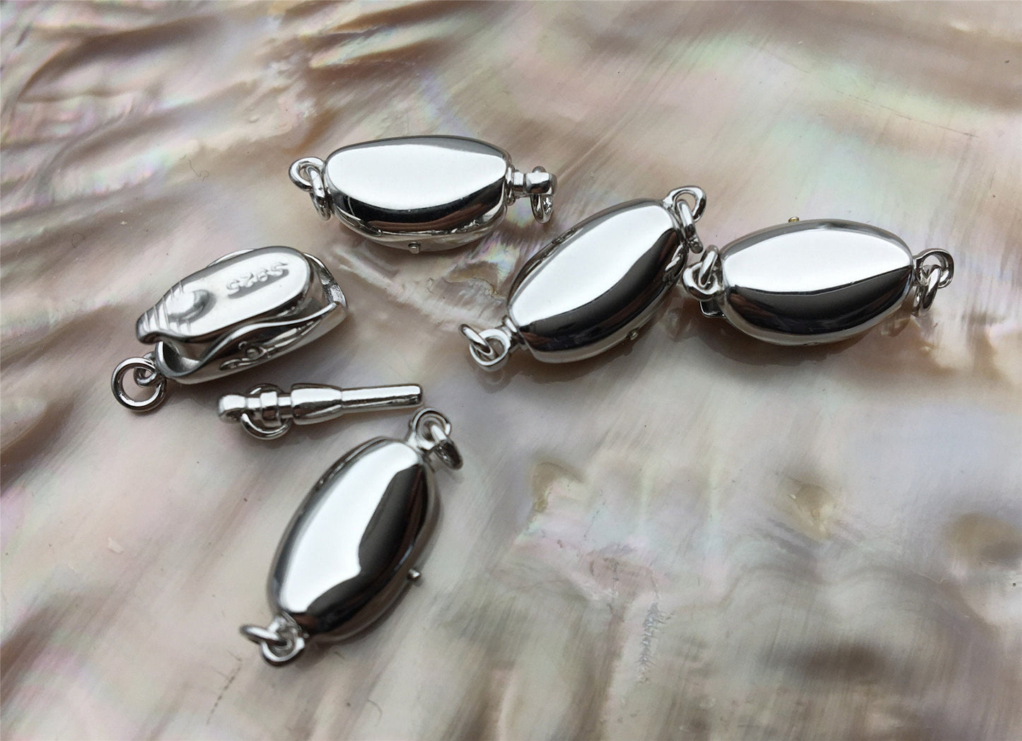 High Quality 925 Sterling Silver white gold Bean Shaped Clasp,Easy Push Clasp for pearl bracelet necklace,DIY clasp,ASL-CL-015