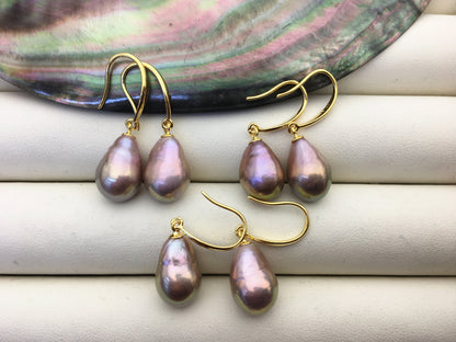 AAA 10-11mm purple rainbow teardrop edison freshwater pearl dangle earrings,sterling sliver dangle earrings,SE3-T9-56