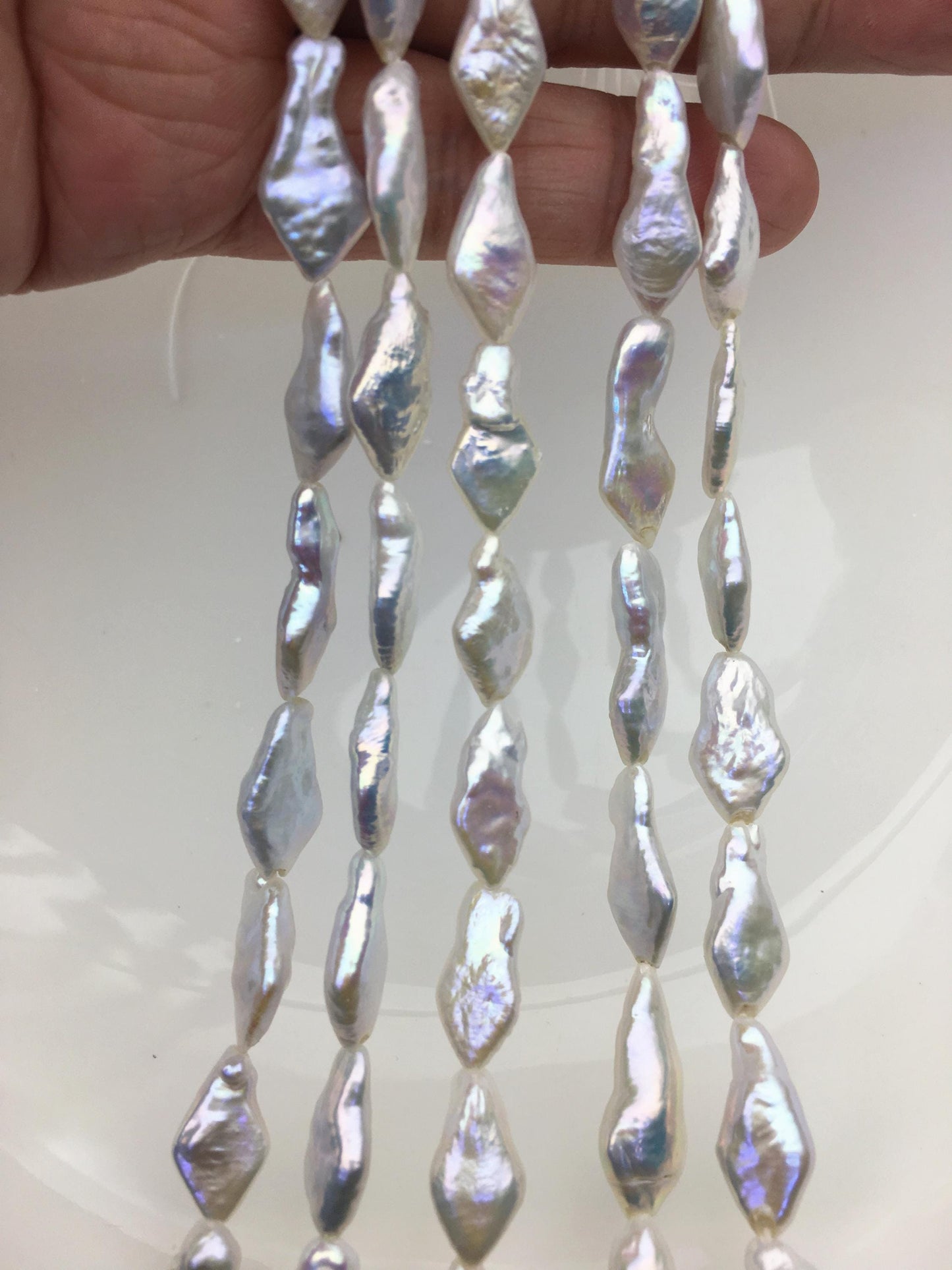 5 strands AAA 8-10mm White diamond Shape Freshwater Pearl,ZS-103-29
