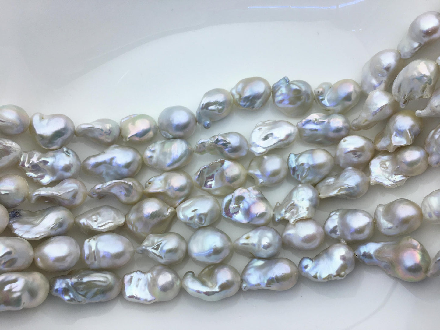 15.5'' AAA- 13-16mm Natural White flame ball pearl,FL15-3A-7-34