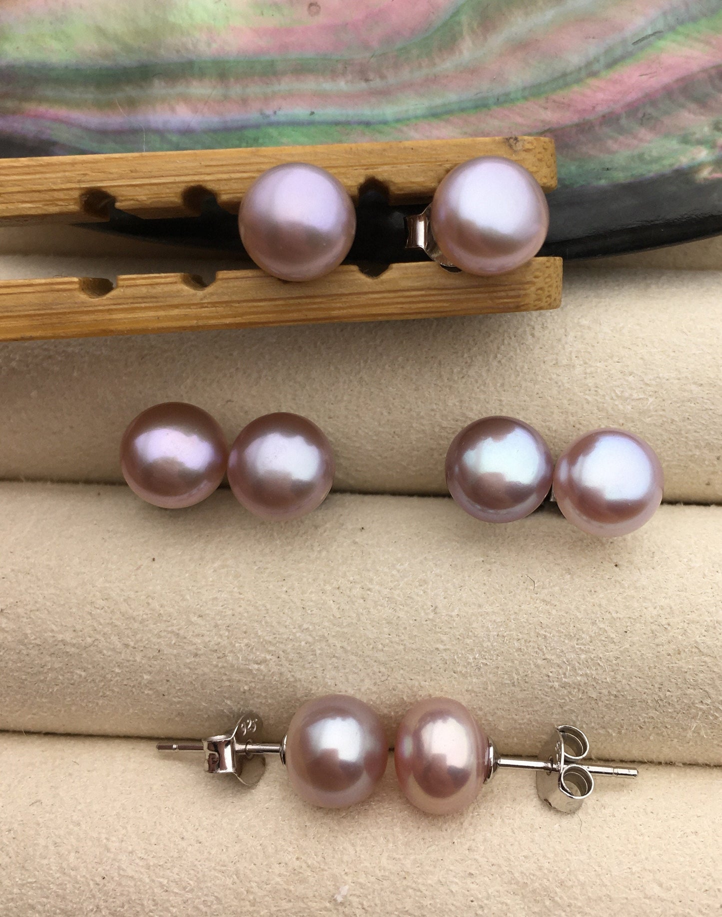 AAA+ 7-8mm purple Pearl Stud Earrings, pearl earrings,S925 Sterling Silver,Wedding,classic pearl studs,SE1-059