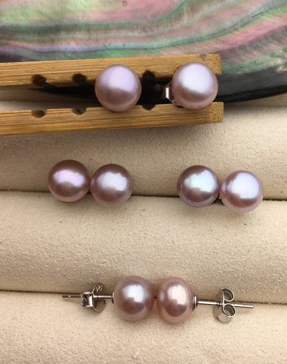AAA+ 7-8mm purple Pearl Stud Earrings, pearl earrings,S925 Sterling Silver,Wedding,classic pearl studs,SE1-059