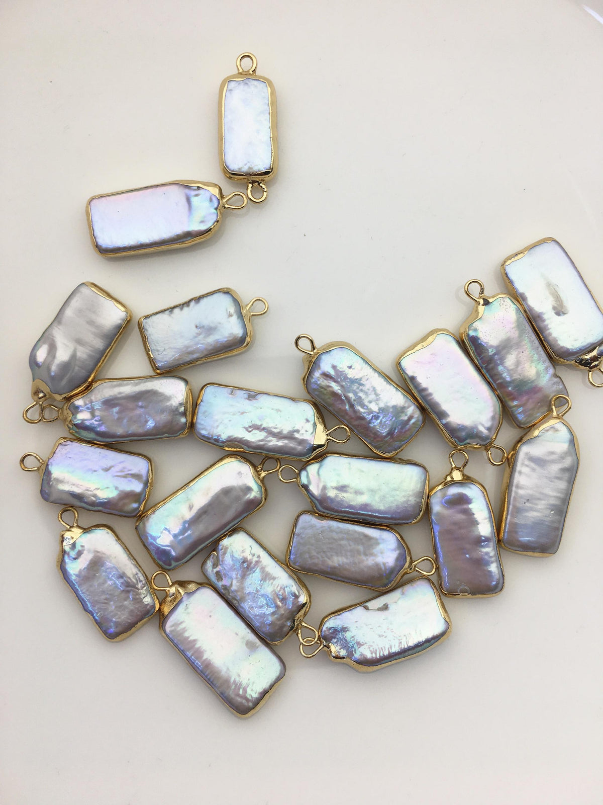 5pcs AA+ 10-12mm Gray block Pearl Pendant with Gold Electroplated Edge for make Earrings bracelet necklace,wen pearl,EDG-021