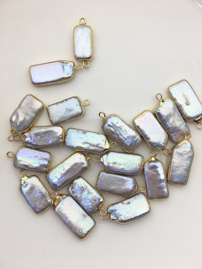 5pcs AA+ 10-12mm Gray block Pearl Pendant with Gold Electroplated Edge for make Earrings bracelet necklace,wen pearl,EDG-021