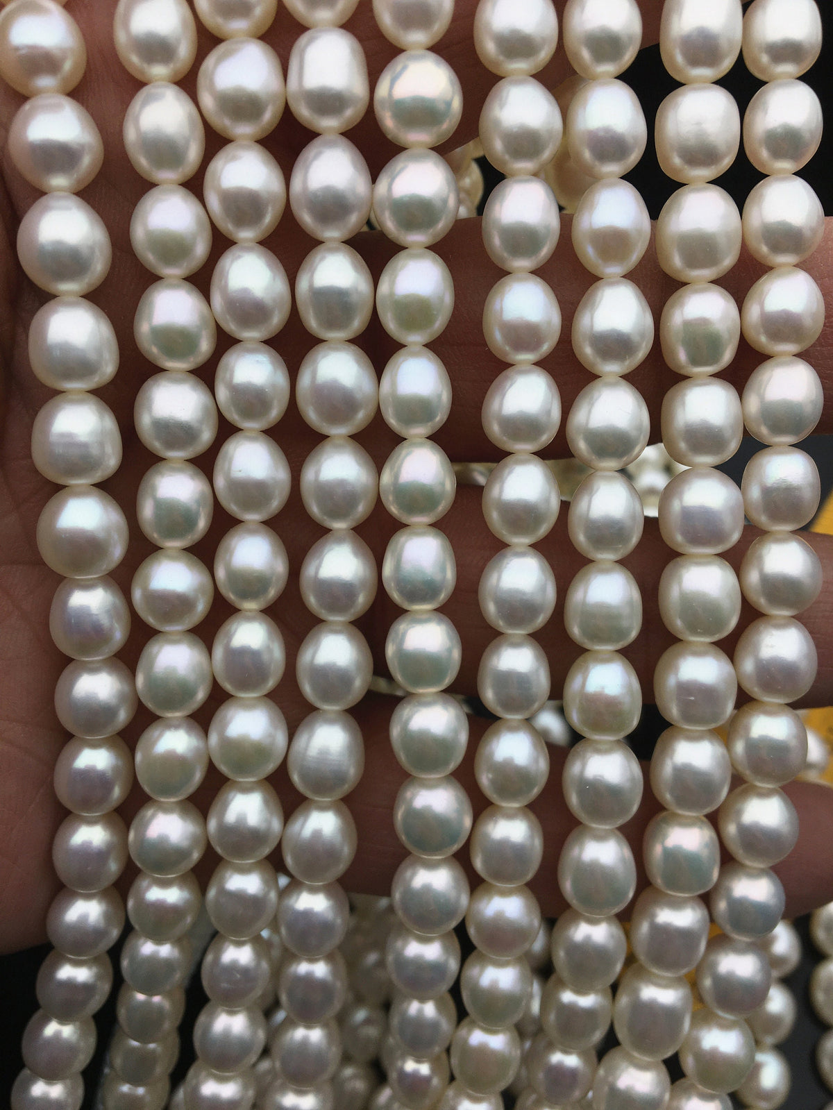 AAA 6.3-7.3mm*7.5-8.5mm white oval freshwater pearls,LR7-3A-73