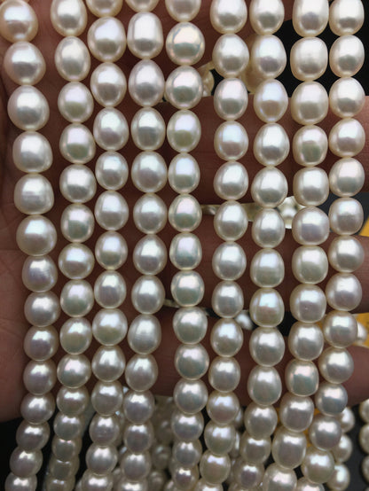 AAA 6.3-7.3mm*7.5-8.5mm white oval freshwater pearls,LR7-3A-73