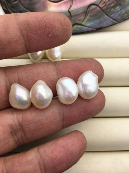 2 pairs AAA 10.4-11.4mm White Nugget Freshwater Pearl White loose Beads Pair,0.9mm through hole,no hole,wholesale,ZS-103-37-8