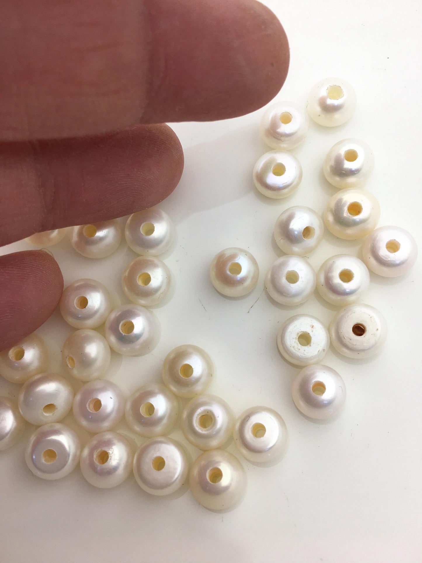 20pcs AAA 9-9.5mm white button freshwater pearls,2.2mm large hole,Rondelle white pearl Beads,SM9-T2