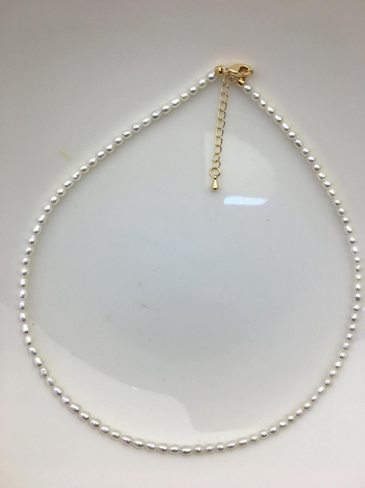 AAA 15.3+2'' 3-4mm tiny white rice freshwater Pearl necklace,genuine freshwater Pearl necklace,Natural Pearl Necklace,NPN1-T37